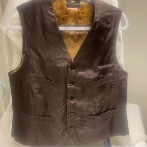 Golden Swallow Fur Lined Brown Vest Women’s M Vintage Western Boho